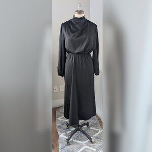 Vintage Draped Sculptural Dress - Black Satin